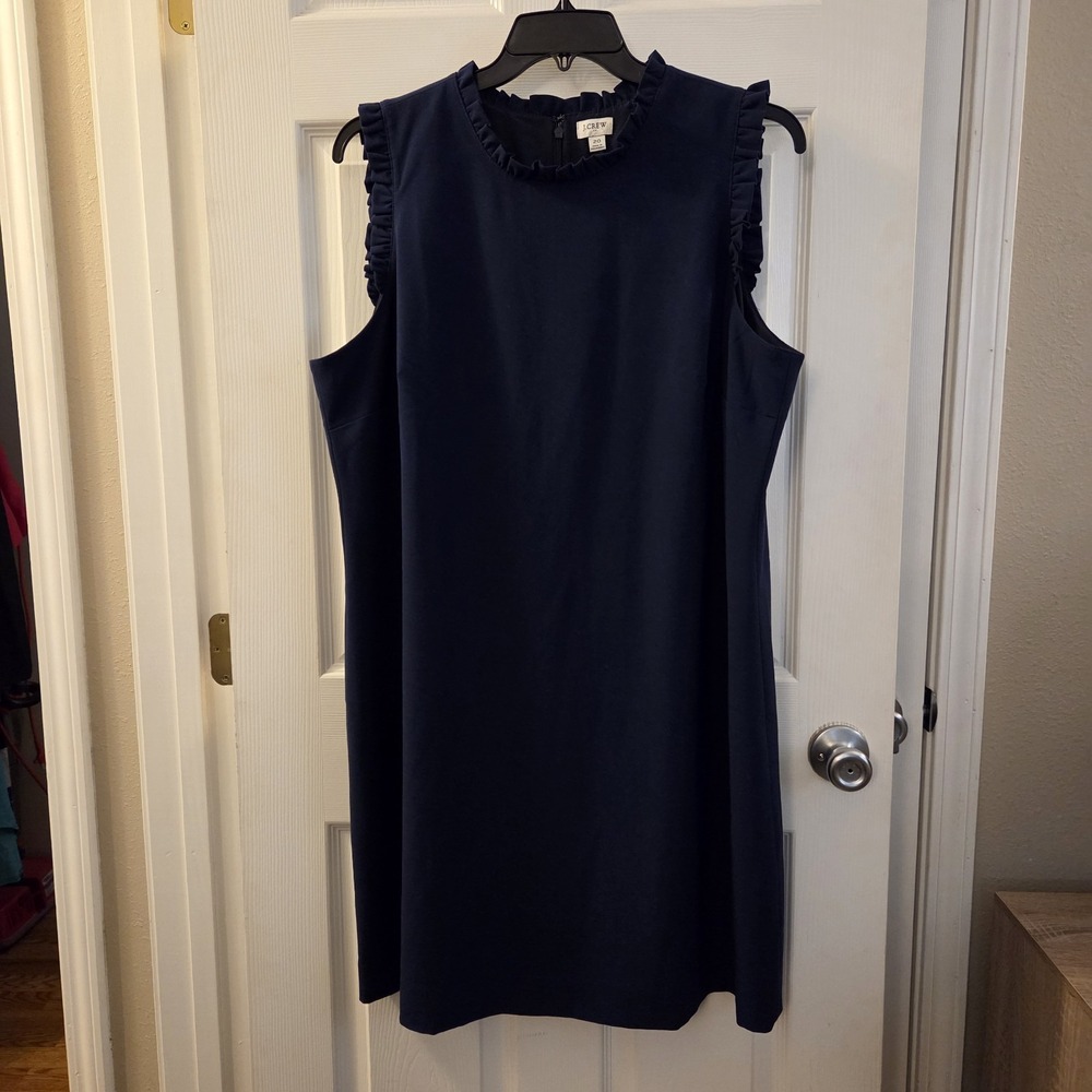 J. Crew sz 20 blue suit shift dress slvless ruffle accents classic chic career